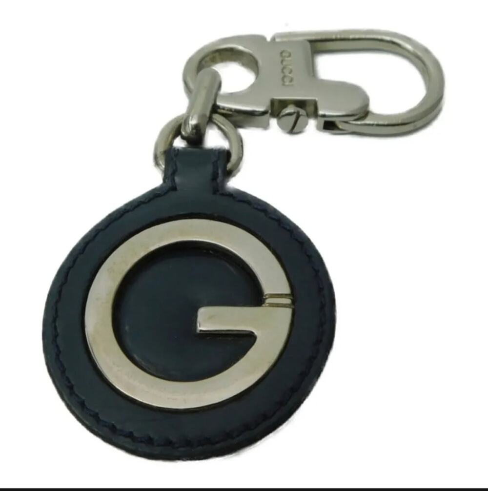 Gucci 'G' Logo Leather Keyring/Bag Charm (Black)